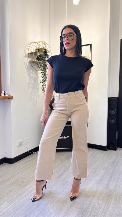 675C JEANS DRITTO CON BOTTONI BEIGE