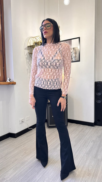MAGLIA IN PIZZO ROSA CON COLLETTO