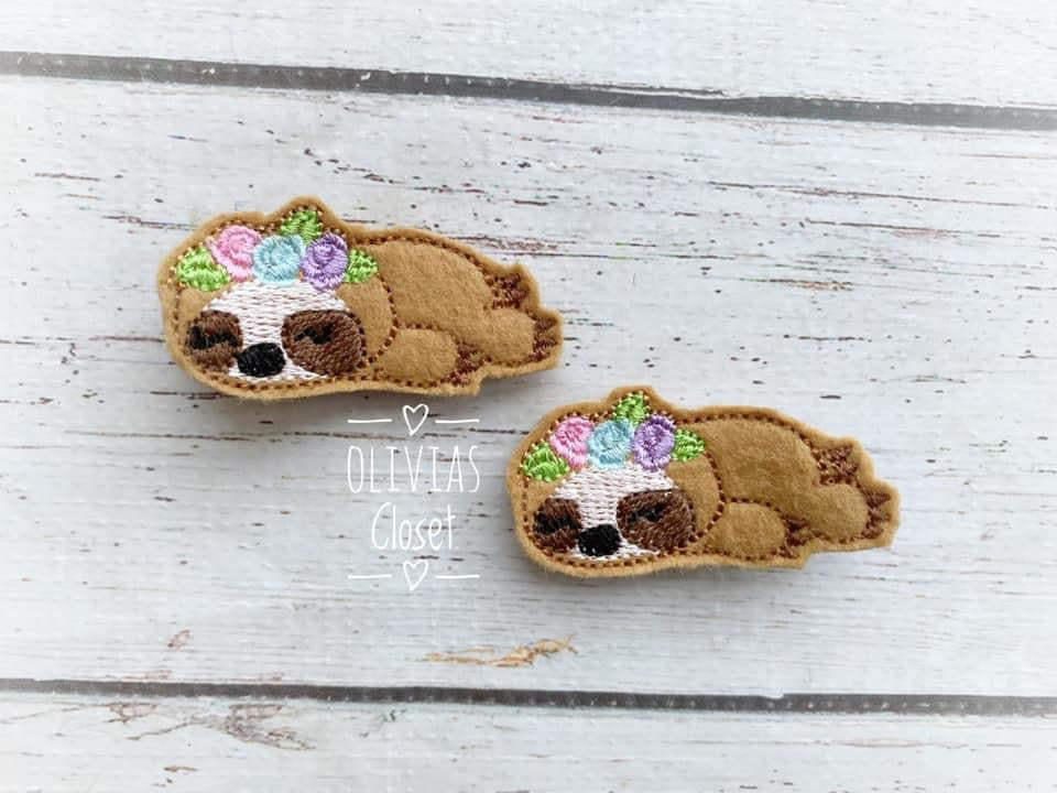 Floral Sloth Hair Clip