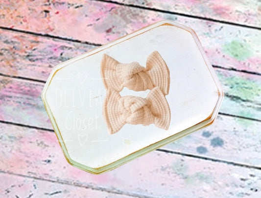 Cream Knot Pigtail Hair Bow- organic waffle knit