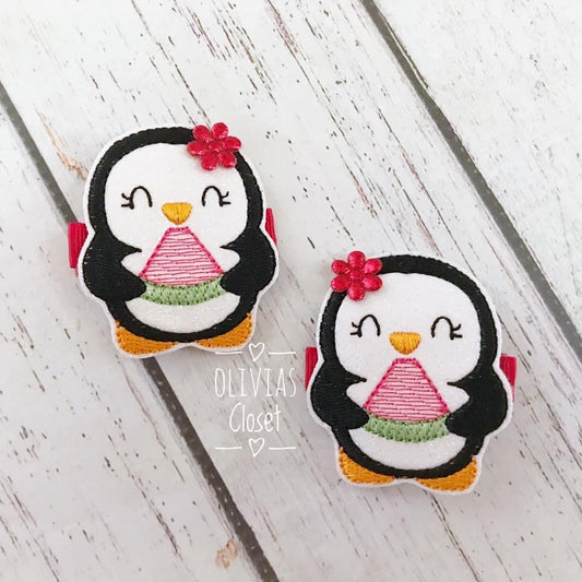 Penguin Watermelon Hair Clip
