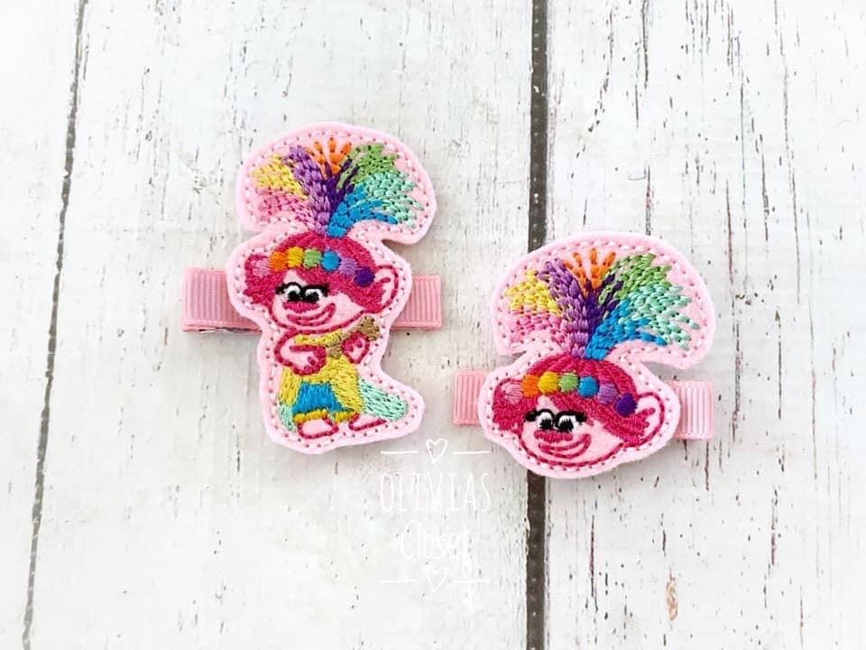 Rainbow Poppy troll hair clip