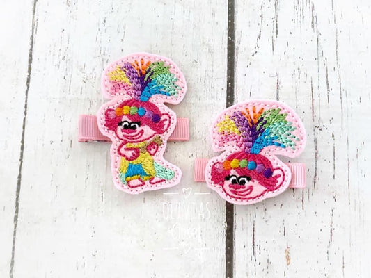 Rainbow Poppy troll hair clip