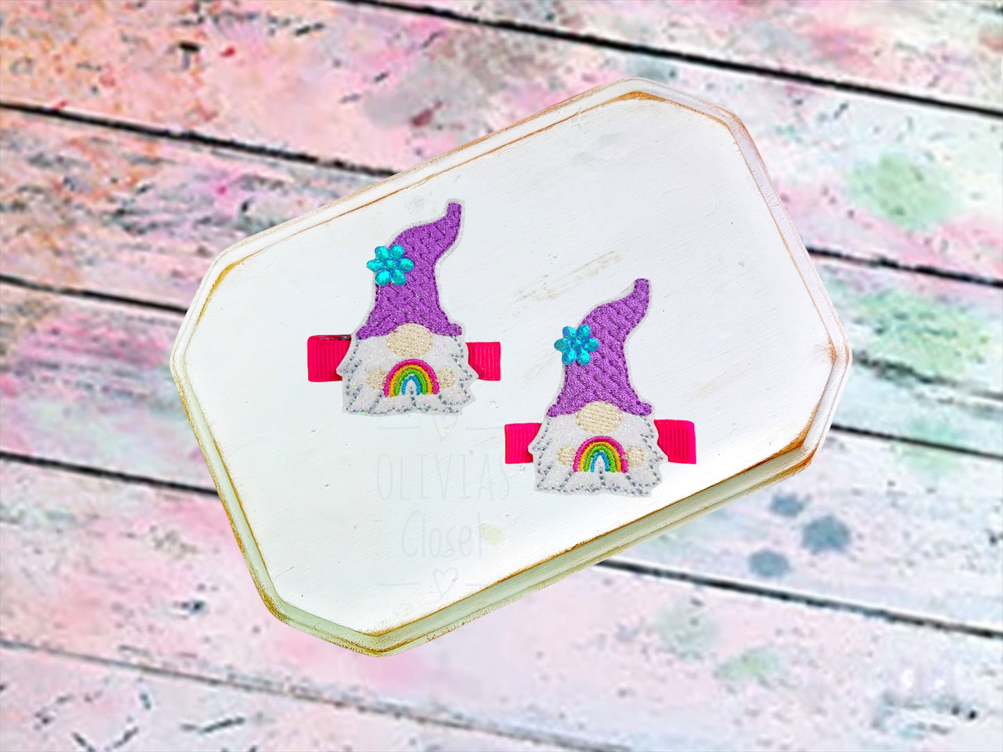 Rainbow Gnome Hair Clip