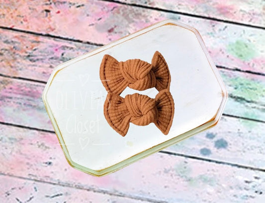 Cinnamon Knot Pigtail Hair Bow- organic waffle knit
