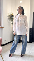 CAMICIA OVER VELATA CON FIOCCHI BIANCA