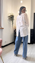 CAMICIA OVER VELATA CON FIOCCHI BIANCA