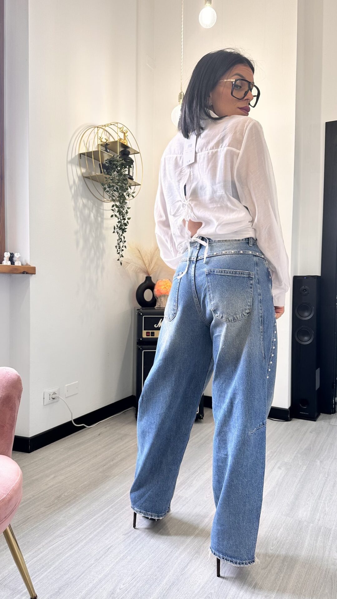 CAMICIA OVER VELATA CON FIOCCHI BIANCA
