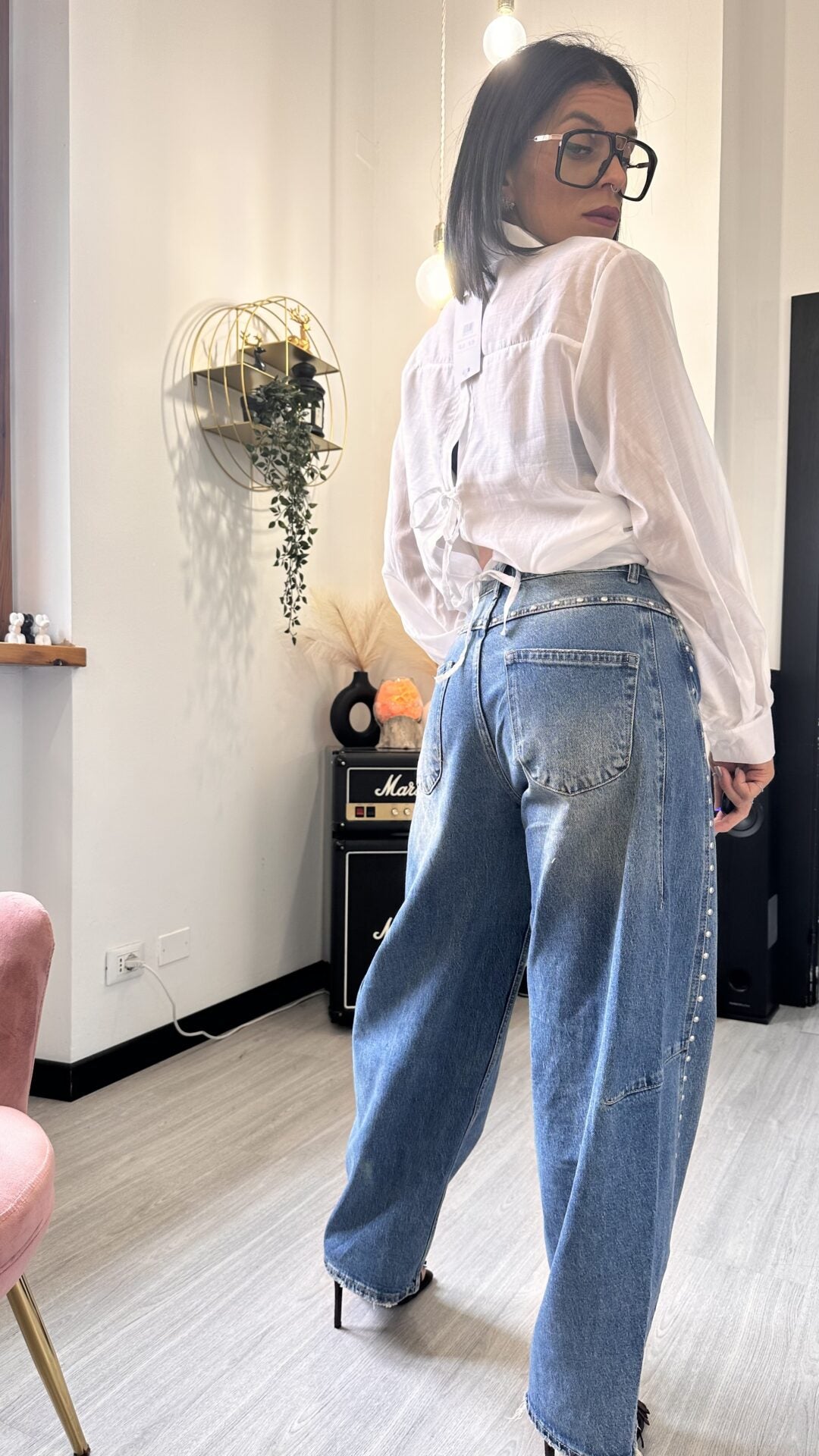 CAMICIA OVER VELATA CON FIOCCHI BIANCA