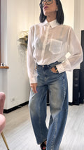 CAMICIA OVER VELATA CON FIOCCHI BIANCA