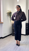 CAMICIA SATIN CON FIOCCO MARRONE