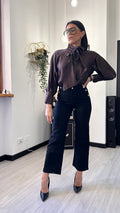 CAMICIA SATIN CON FIOCCO MARRONE