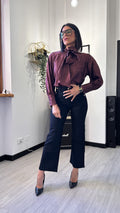 CAMICIA SATIN CON FIOCCO BORDEAUX