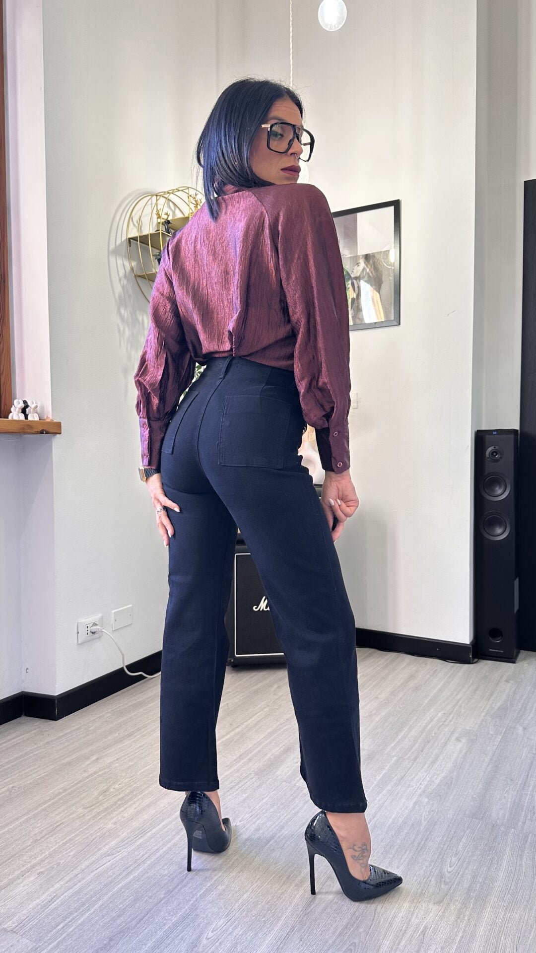 CAMICIA SATIN CON FIOCCO BORDEAUX