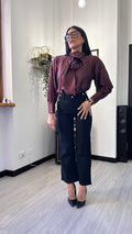 CAMICIA SATIN CON FIOCCO BORDEAUX