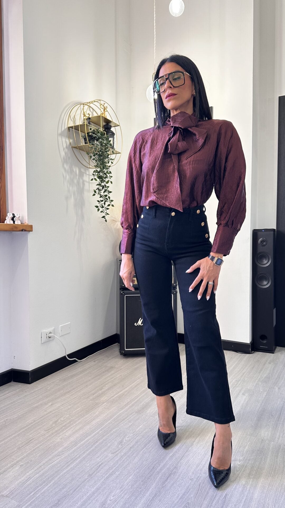 CAMICIA SATIN CON FIOCCO BORDEAUX
