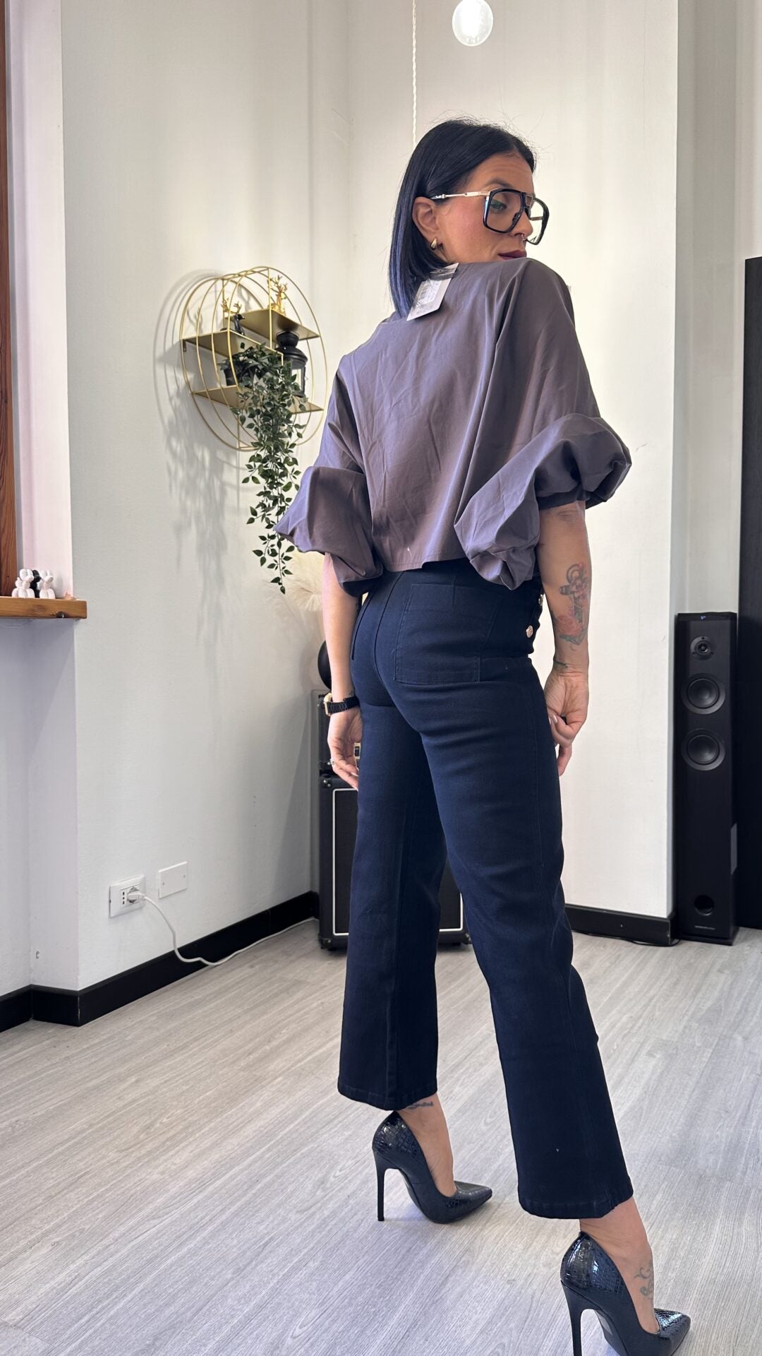 CAMICIA OVER CORTA MANICA PALLONCINO MARRONE