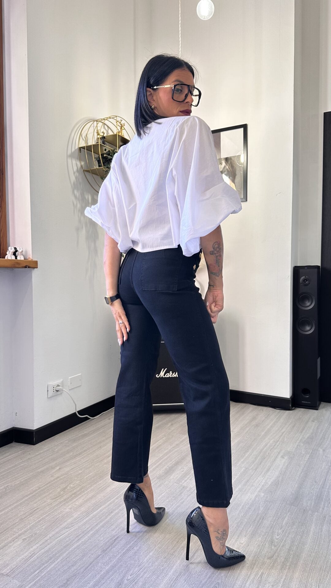 CAMICIA OVER CORTA MANICA PALLONCINO BIANCA