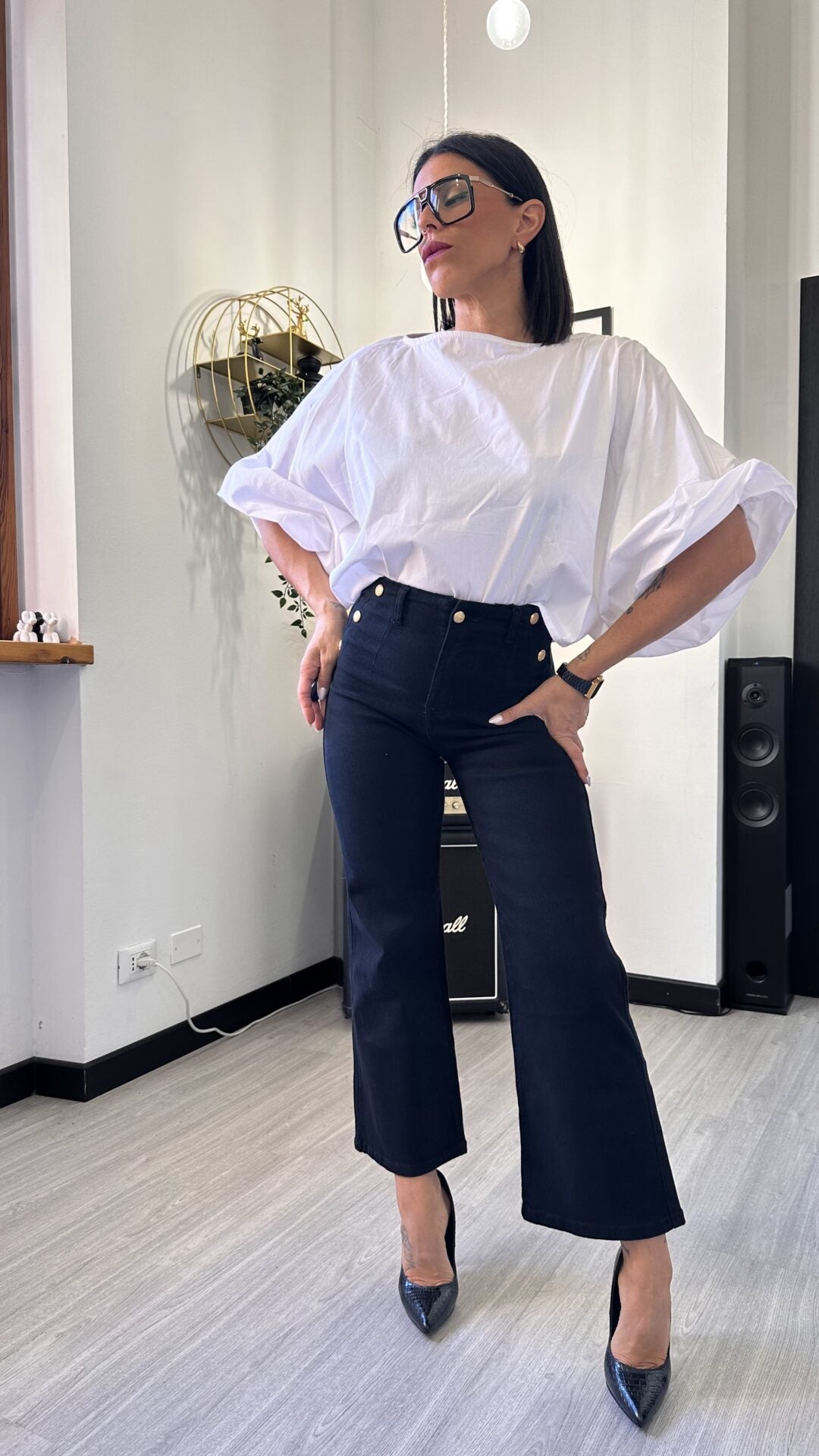 CAMICIA OVER CORTA MANICA PALLONCINO BIANCA