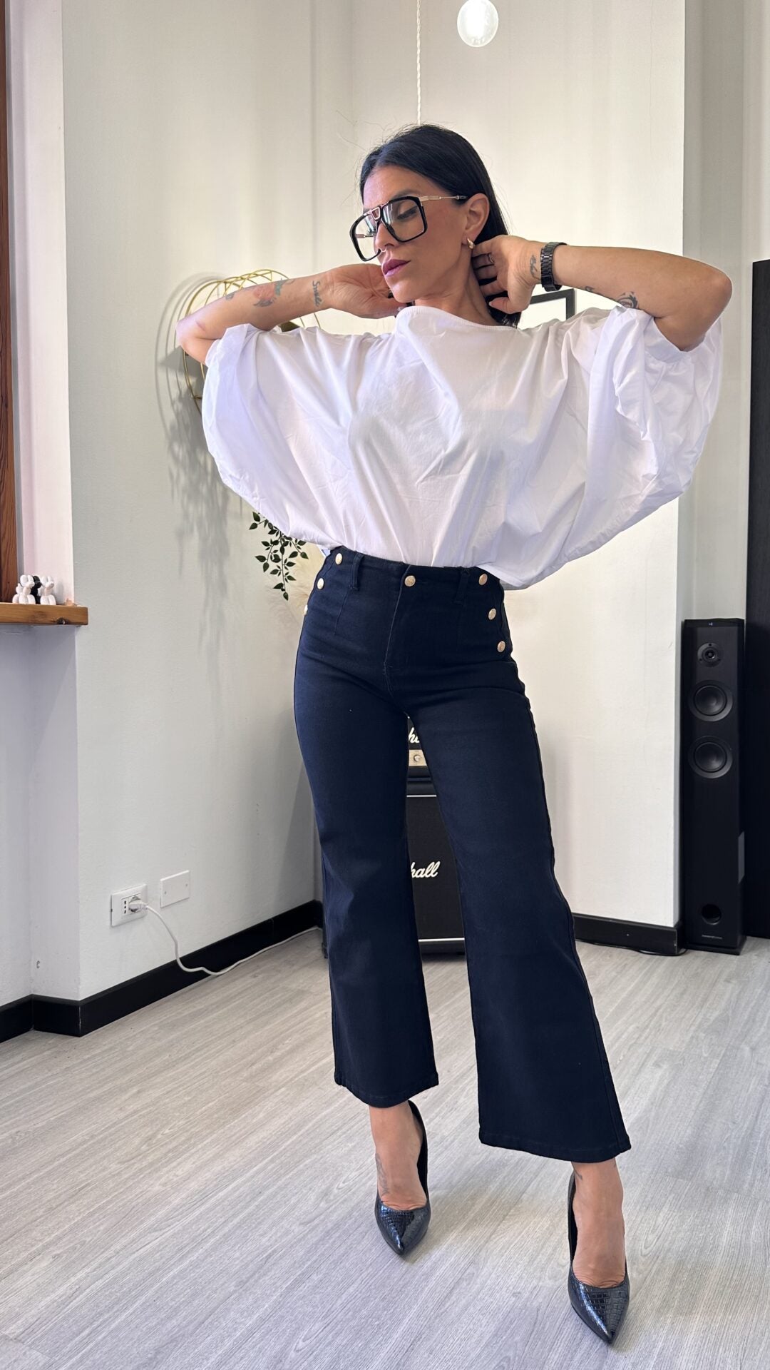 CAMICIA OVER CORTA MANICA PALLONCINO BIANCA