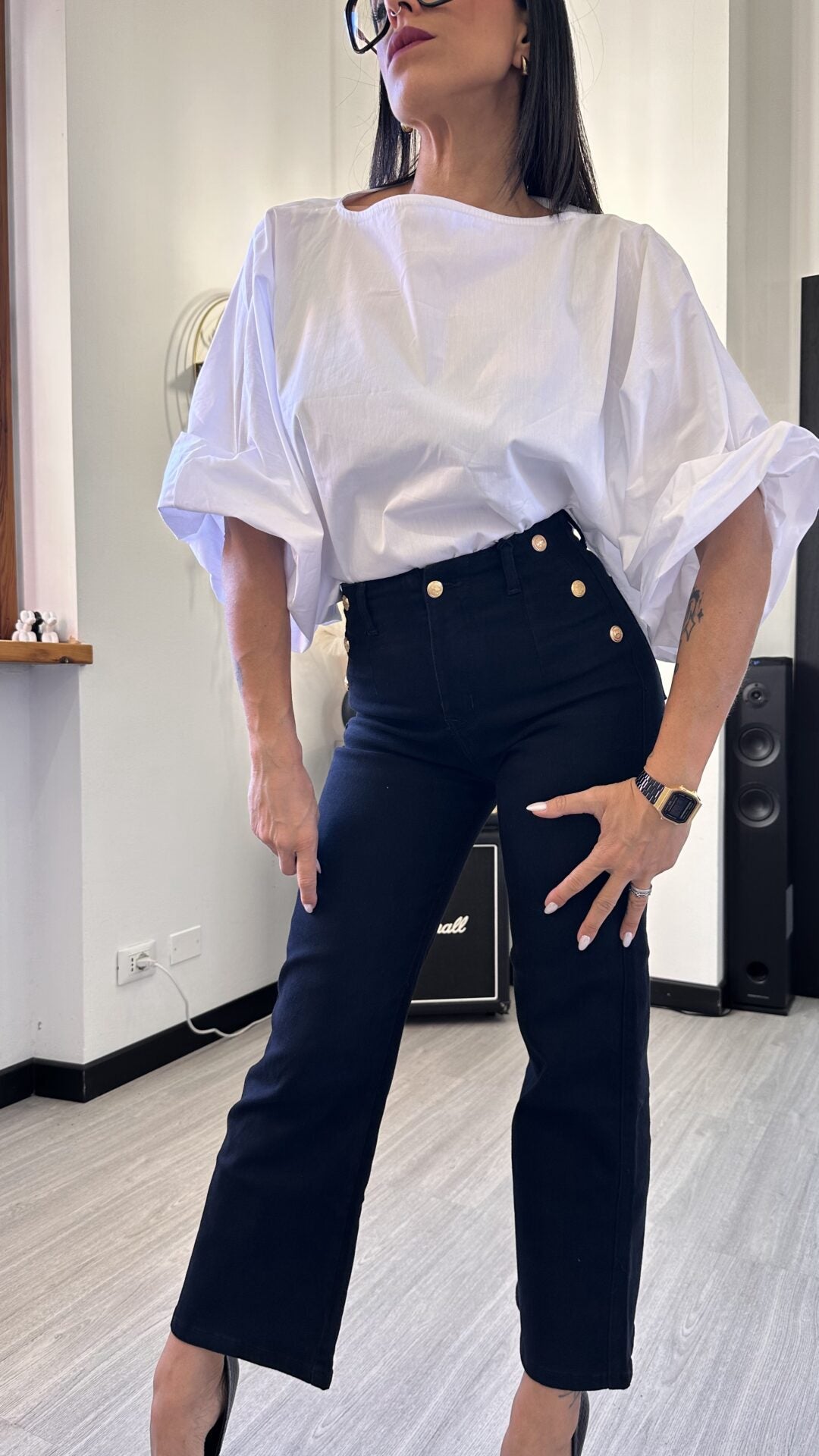 CAMICIA OVER CORTA MANICA PALLONCINO BIANCA