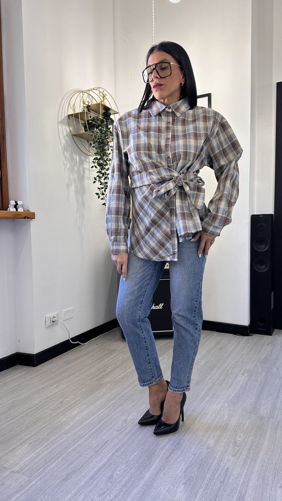 CAMICIA TARTAN CON FIOCCO