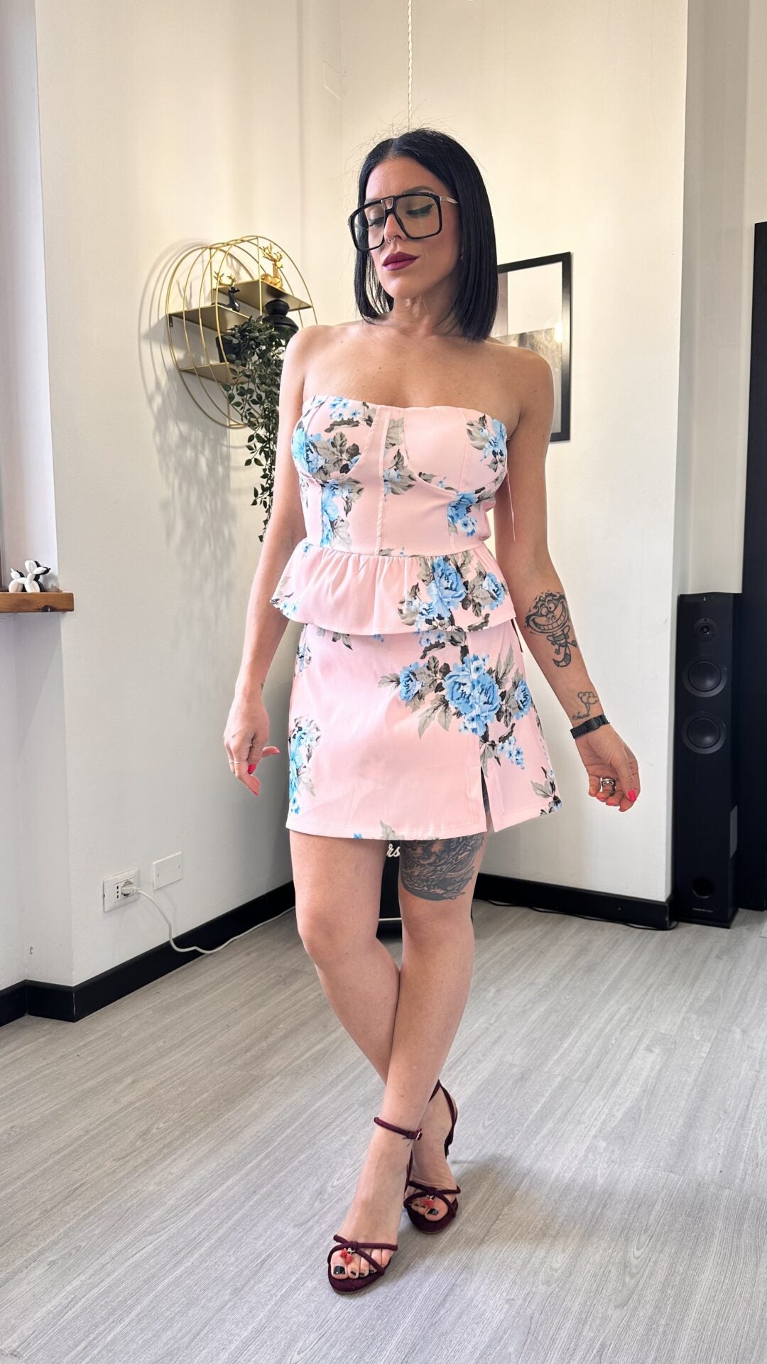 COMPLETO TOP PANTAGONNA FLOWER ROSA