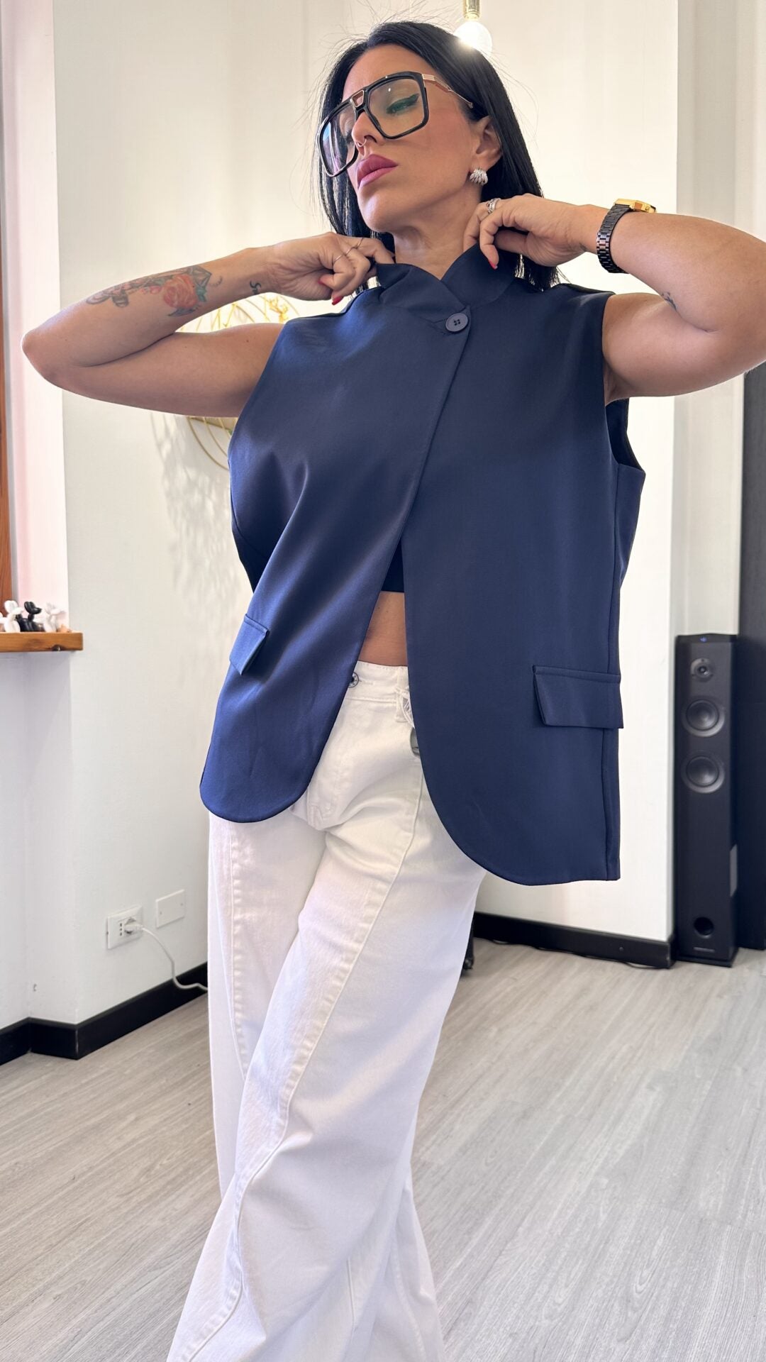 GIACCA SMANICATA CHIUSURA AL COLLO BLUE