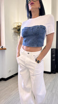 T-SHIRT CROP CORSETTO JEANS SCURO