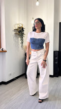 T-SHIRT CROP CORSETTO JEANS SCURO