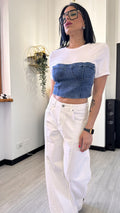 T-SHIRT CROP CORSETTO JEANS SCURO