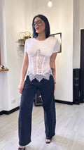 T-SHIRT CON COPPE E PIZZO BIANCA