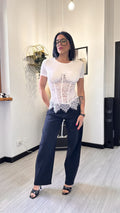 T-SHIRT CON COPPE E PIZZO BIANCA