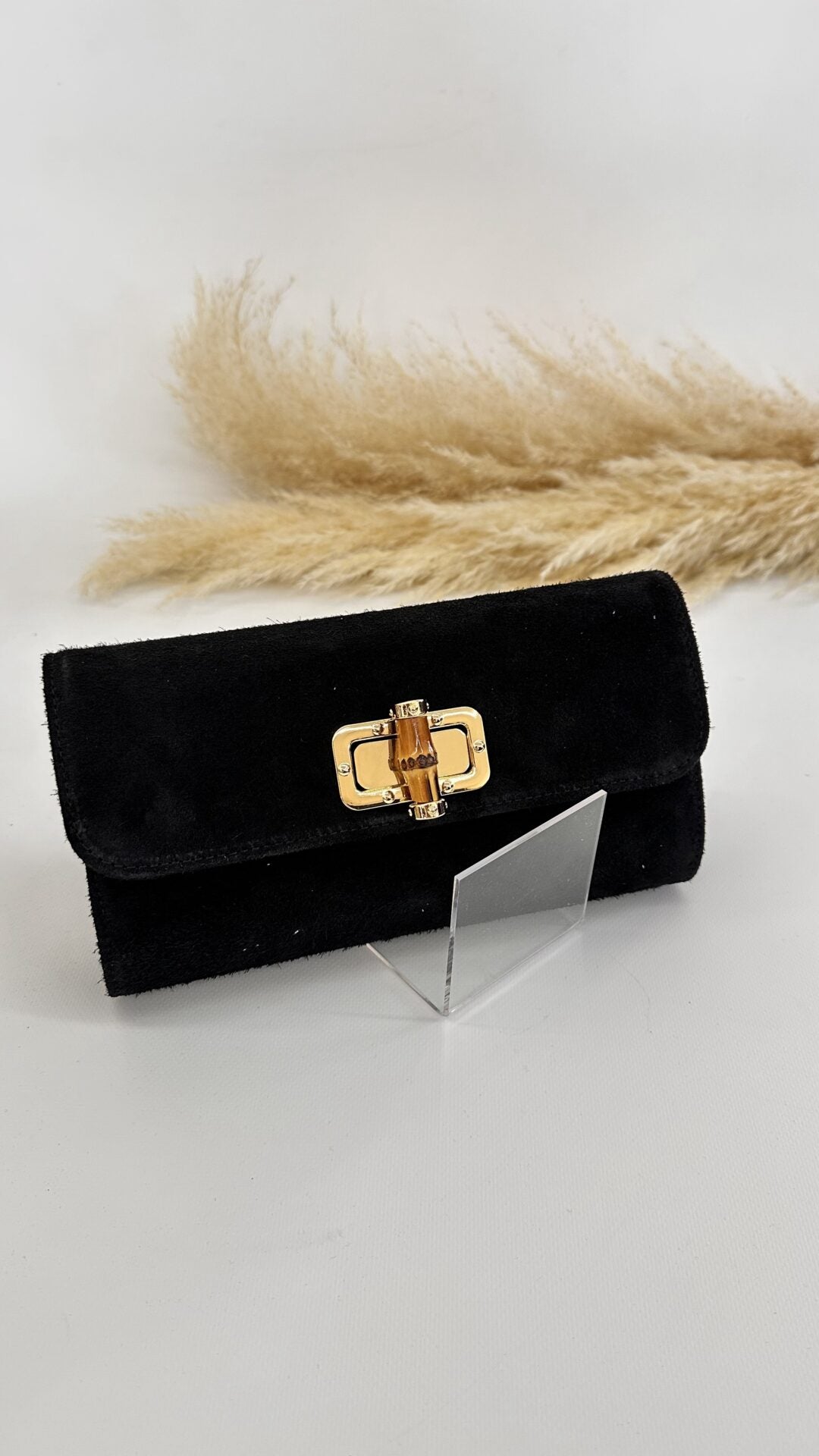 POCHETTE SCAMOSCIATA BAMBOO NERA