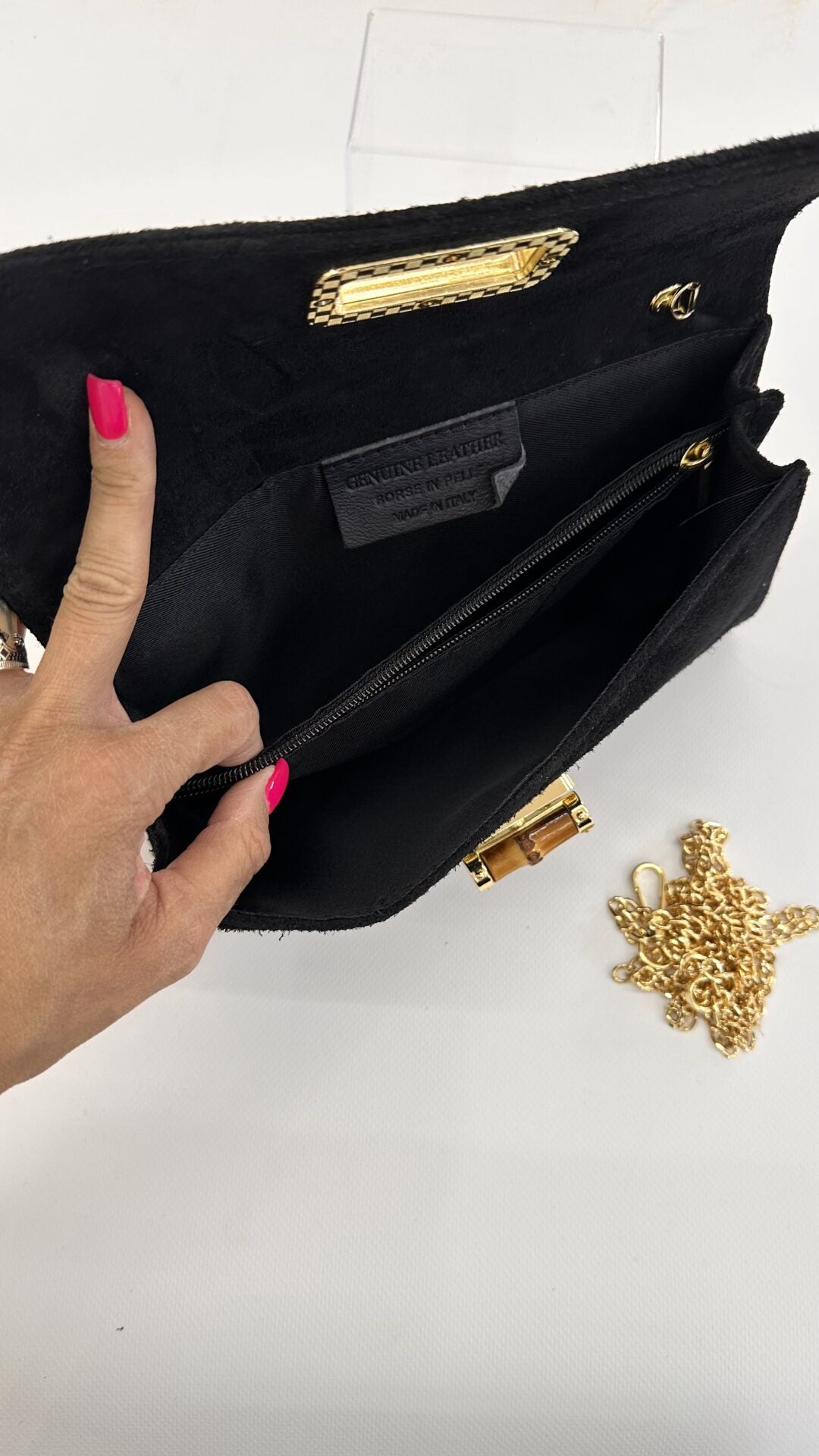 POCHETTE SCAMOSCIATA BAMBOO NERA