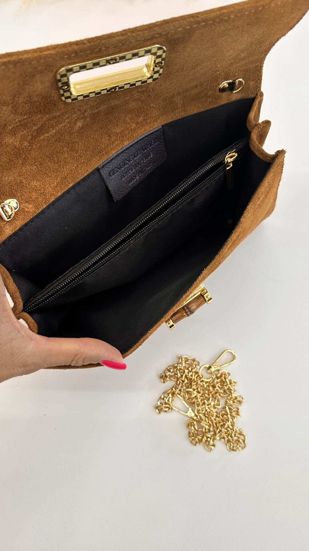 POCHETTE SCAMOSCIATA BAMBOO CAMEL