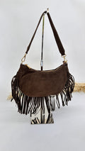 BORSA SCAMOSCIATA CON FRANGE MARRONE