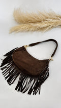 BORSA SCAMOSCIATA CON FRANGE MARRONE