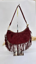 BORSA SCAMOSCIATA CON FRANGE BORDEAUX