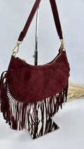 BORSA SCAMOSCIATA CON FRANGE BORDEAUX