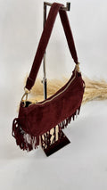 BORSA SCAMOSCIATA CON FRANGE BORDEAUX