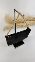 POCHETTE SCAMOSCIATA CON CATENELLA NERA