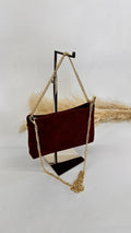 POCHETTE SCAMOSCIATA CON CATENELLA BORDEAUX