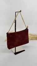 POCHETTE SCAMOSCIATA CON CATENELLA BORDEAUX