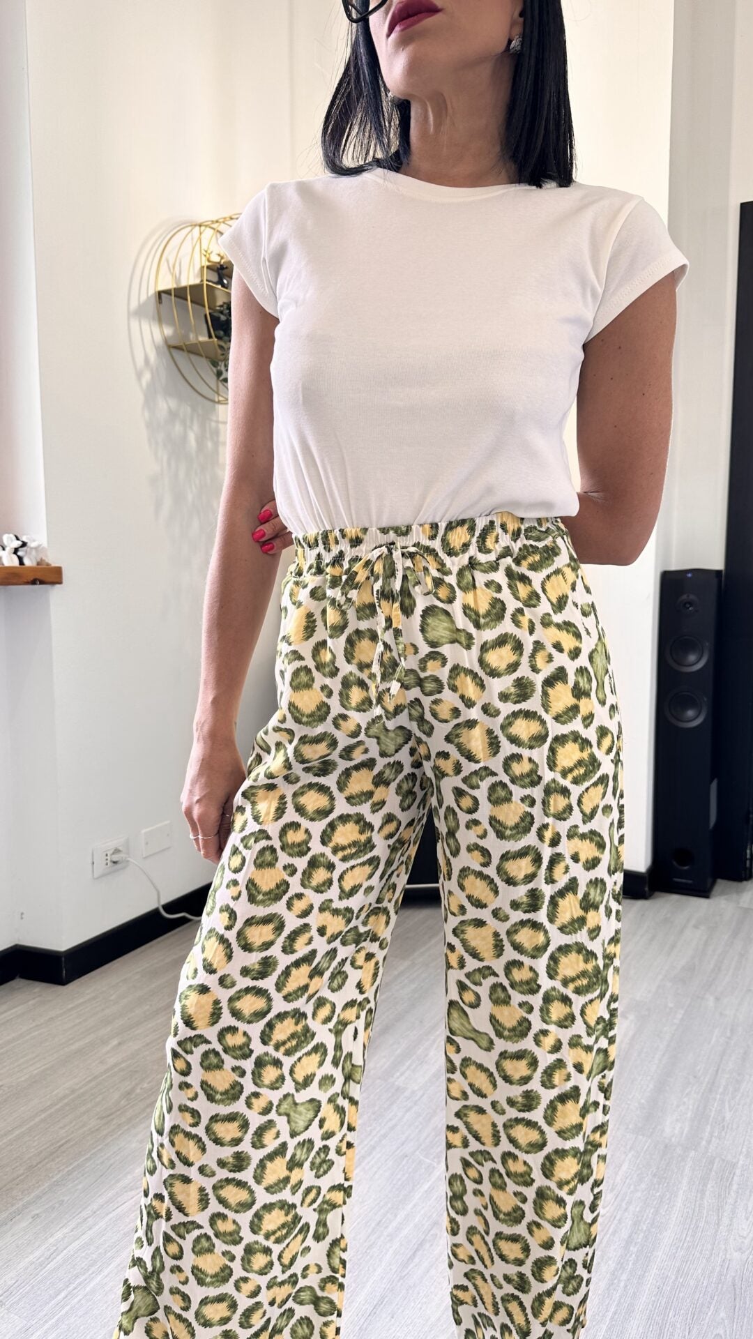 PANTALONE LEOPARDATO VERDE MORBIDO