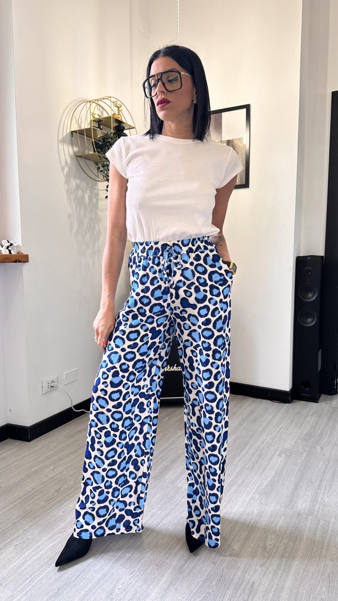 PANTALONE LEOPARDATO BLU MORBIDO