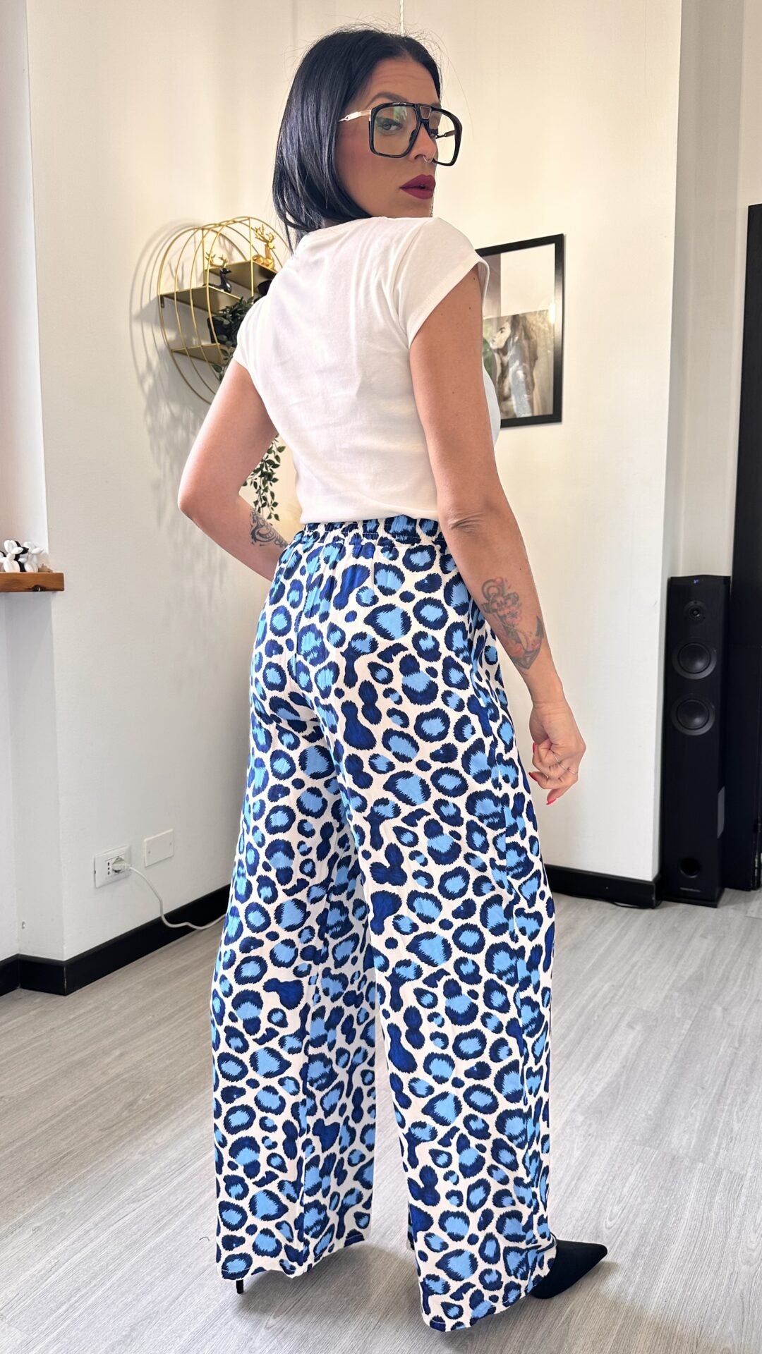 PANTALONE LEOPARDATO BLU MORBIDO