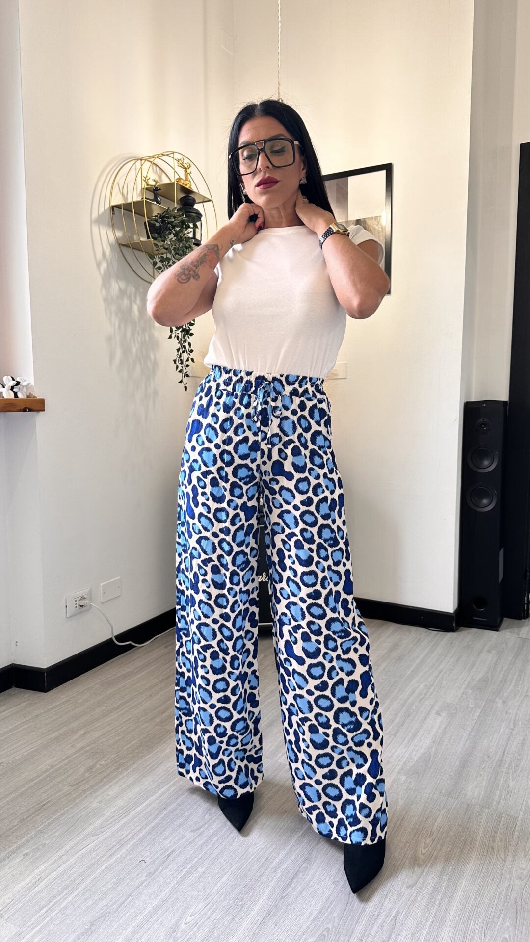 PANTALONE LEOPARDATO BLU MORBIDO