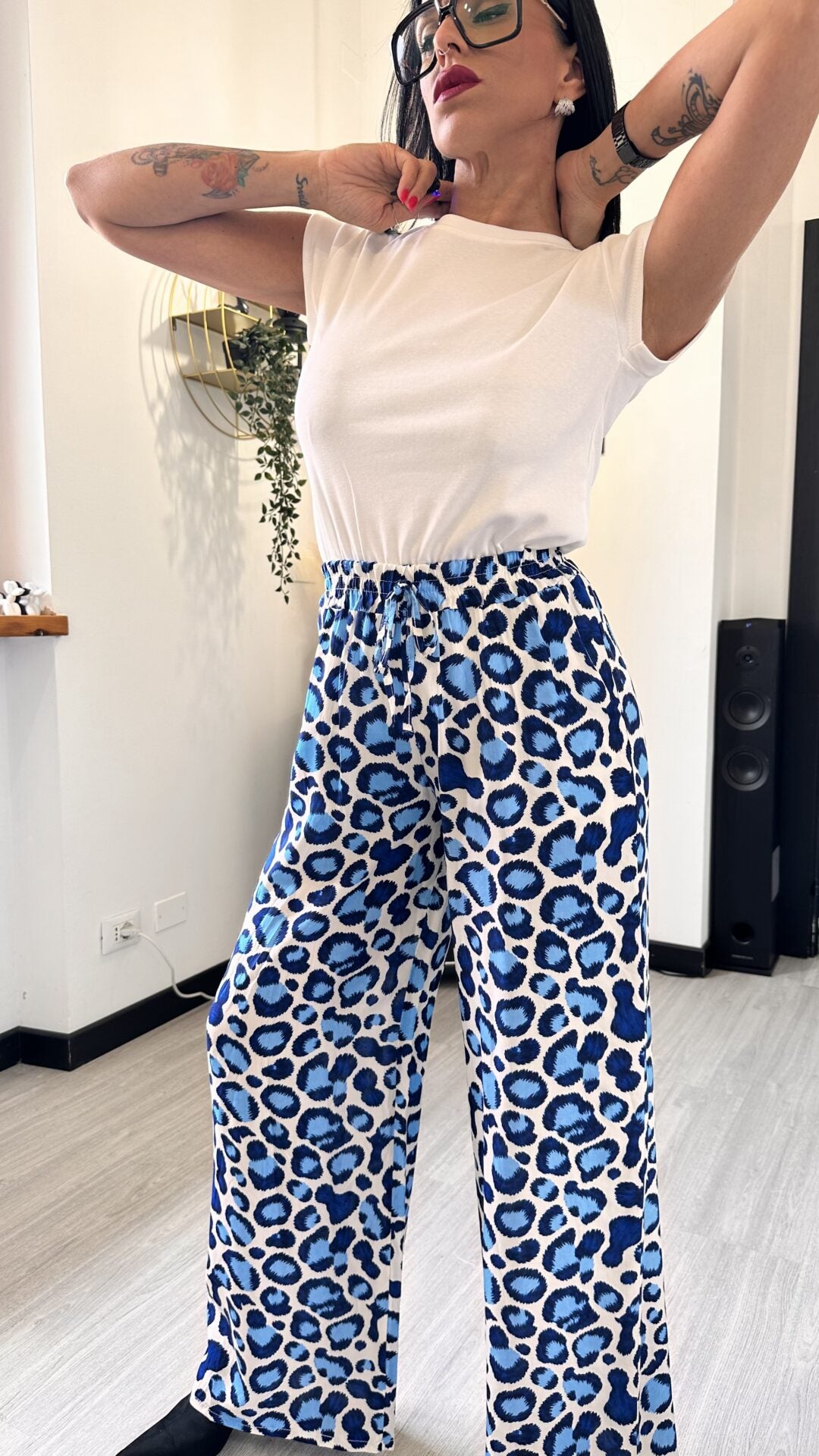 PANTALONE LEOPARDATO BLU MORBIDO