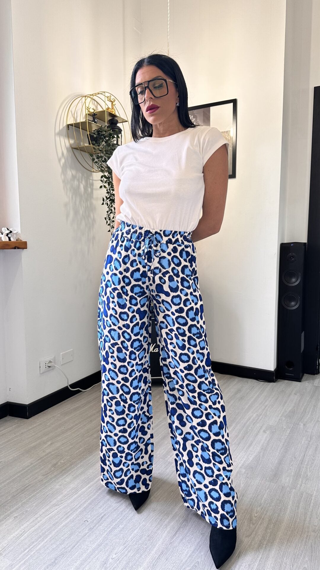 PANTALONE LEOPARDATO BLU MORBIDO